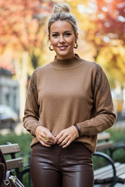 Chiccy Light Brown Turtleneck Long Sleeve Slim Stone Casual Knitwear Sweater ...