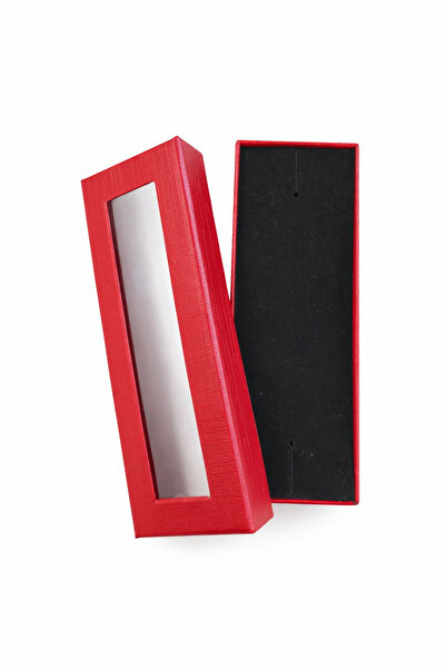 OEM Red cardboard box with window 4x12x2 cm, black interior, for martisor or ...