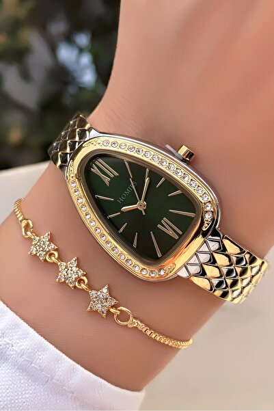 Homies Women's Wristwatch Steel Band Gold Silver Green Color Gift Bracelet Hm...