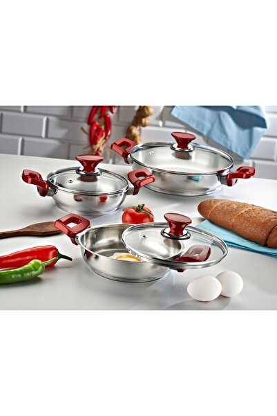 Net Çelik 6 Parça Paslanmaz Çelik Cam Kapaklı Omlet Seti