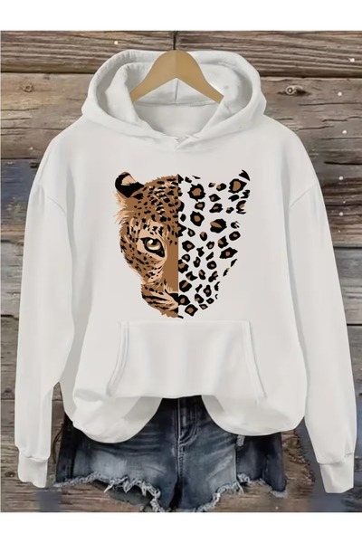 Massgai Унисекс суитшърт с качулка и леопардов принт