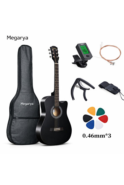 MegArya 38 Inch Acoustic Guitar | Black | Guitar Combo with Tuner, Strings, C...