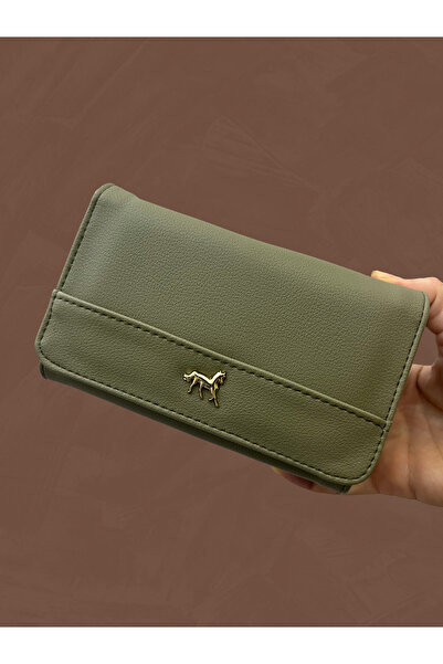 shiny ever Medium Size Women's Green Soft Leather Wallet Handbag Striped Detail