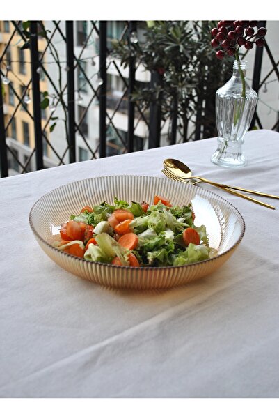 Qualitev 1 Piece 25 cm Glass Amber Salad Bowl Salad Plate Bowl Orange