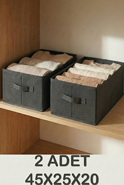 PH Prendi Home Antrasit 2'li Tela Dolap İçi Düzenleyici Kutu Organizer 45x25x...