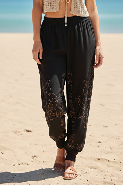 Chiccy Black-Brown Printed Pockets Elastic Waist Elastic Leg Casual Knitted B...