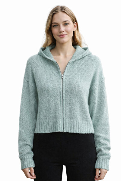 NEDEN Women's Hooded Zippered Knitwear Cardigan