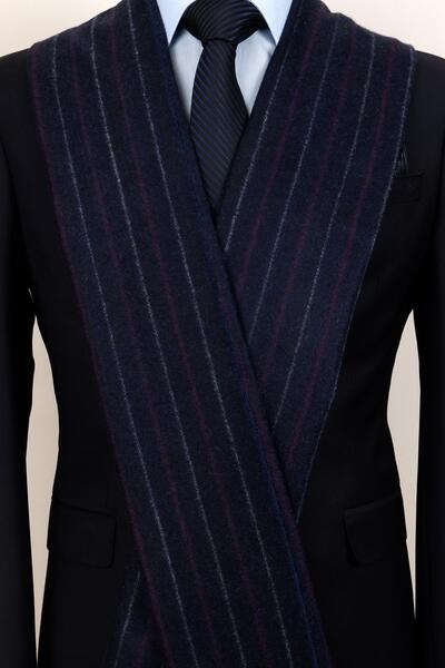 Esgue Kaşkol cu dungi mov albastru bleumarin din lână - eșarfă clasică pentru...