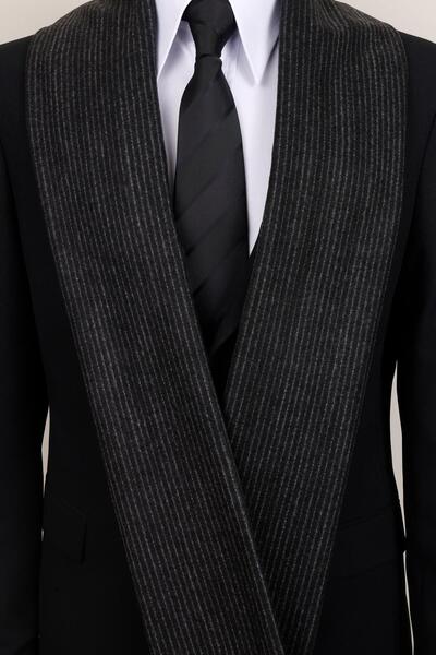 Esgue Kaşkol cu dungi subțiri negre din lână - eșarfă clasică și modernă pent...