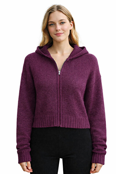 NEDEN Women's Hooded Zippered Knitwear Cardigan