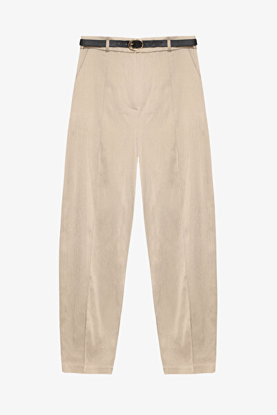 Quzu Belted High Waist Balloon Pants Beige