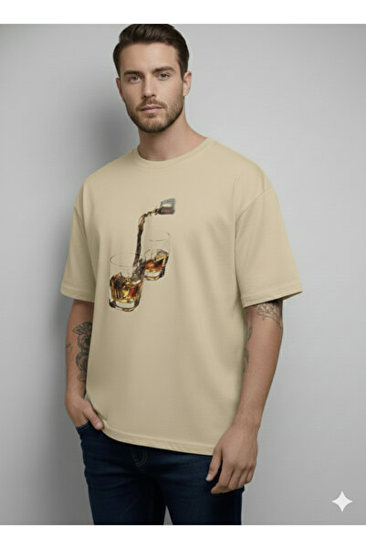 JENOLAN Men's Viskili Bardak Printed Oversized Combed Cotton T-Shirt 100% Cotton