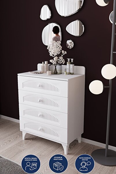DEKORFİM DF11101 4 Çekmeceli Şifonyer – Geniş Depolama Alanlı, Modern Beyaz Ç...