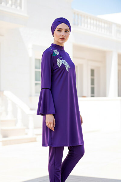 Marina Swimwear Full Covered Hijab Swimsuit 4 Pieces - Purple Floral Pattern ...