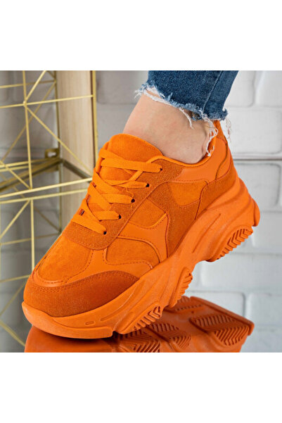 Sofia Store Women's high-soled sneakers made of eco-leather, Orange Ayla