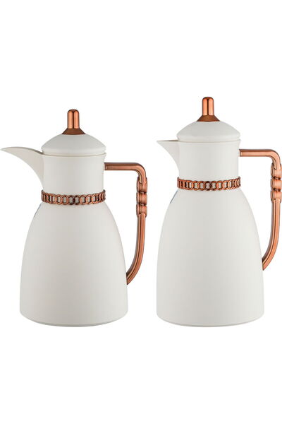 AZOZ MERCHLY طقم ترمس، 0.7/1 لتر، قطعتان، وعاء داخلي زجاجي مقاوم للحرارة، نحاس