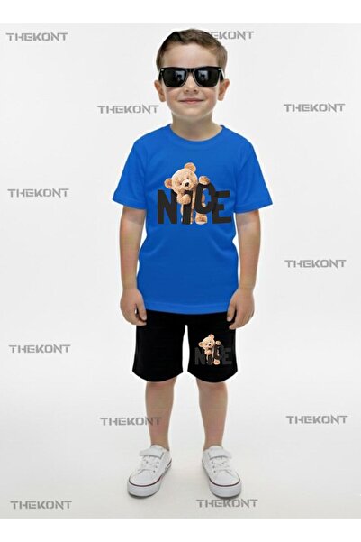 THEKONT Красив комплект за деца с къси панталони и тениска с принт на луна