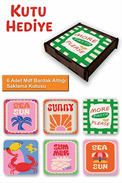UNT 6-Piece Mdf Coasters with Storage Box – Decorative Mediterranean Breeze P...