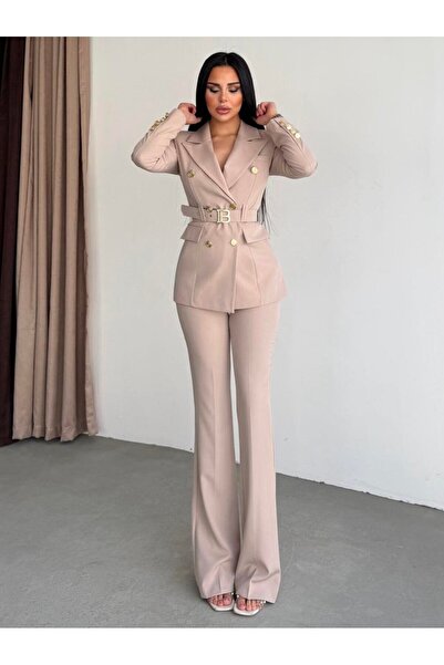 ZF BUTİK Kemer Detaylı Gold Düğmeli Takım Elbise