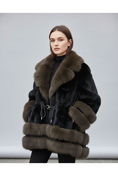 Rabiossa Women's Premium Drawstring Waist Design Fur Coat