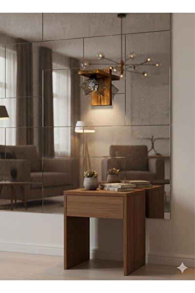 BİAVİZE Smoked Wave Glass Burning Wood Wall Sconce