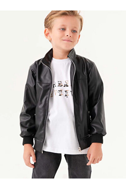 Linoş Kids Erkek Çocuk Deri Görünümlü 3 Parça Ceket-Gömlek-Pantolon Takım Bay...