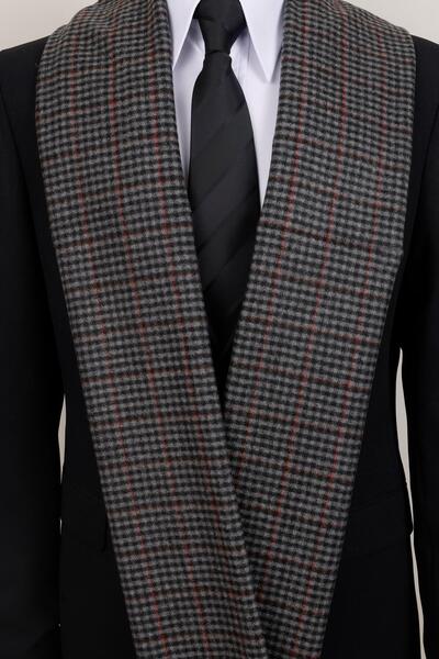 Esgue Eșarfă în carouri din lână, negru gri - eșarfă clasică pentru bărbați c...