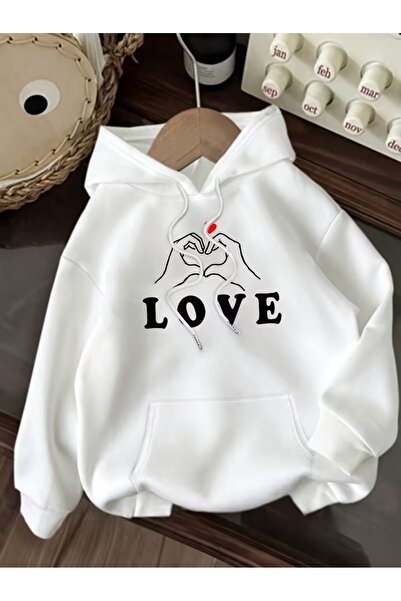 Massgai Unisex Heart Heart Love Printed Hooded Oversized Sweatshirt Hoodie