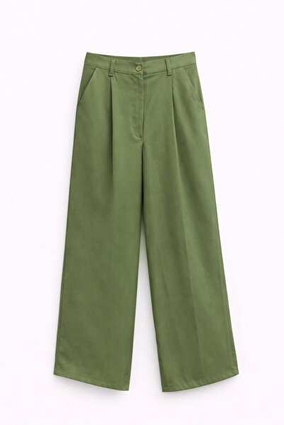 Mixray 4787 Women's High Waist Palazzo Flowy Wide Leg Trousers Khaki