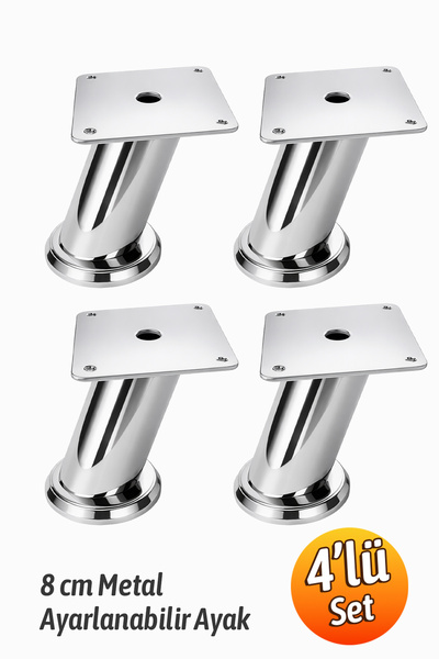 Badem10 (AYARLANABİLİR) 4 ADET Dereceli (8 CM) Krom Metal Baza TV Ünitesi Kol...