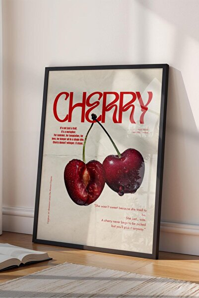 Buka Shops Retro Cherry Illustration “Cherry” - Painting with Black Frame