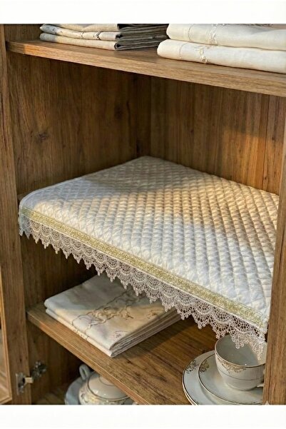 Evsay Dolap İçi Krem Kapitone Güpürlü Gold Sutaşlı Raf Örtüsü En 50 cm x 900 cm