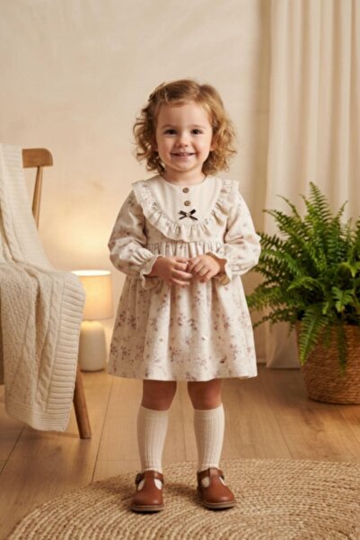 Cantoy Çiçek Desenli Vintage Müslin Bebek Elbisesi