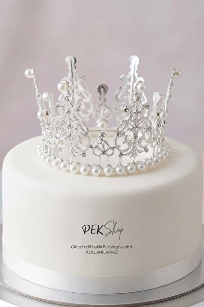 PEKSHOP İncili Gümüş Pasta Tacı Pasta Üzeri Taç