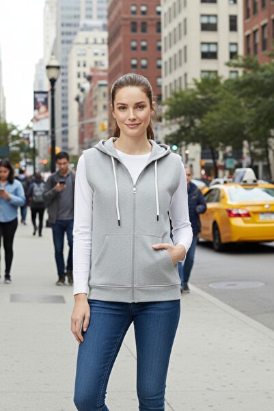 Miss Dünya Lissa Women's Zero Sleeve Hooded Cardigan and Long Sleeve T-Shirt Set