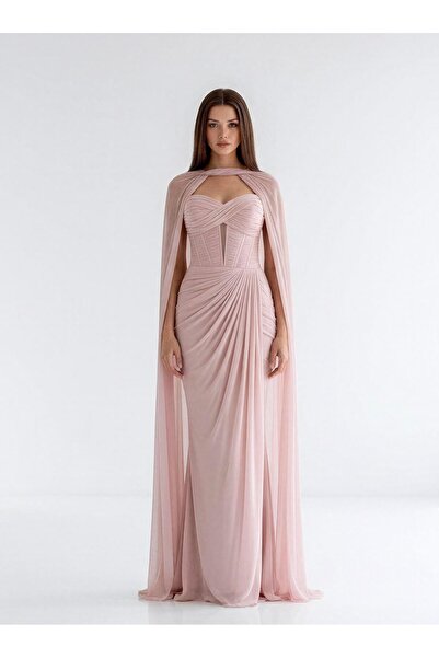 MAXXE 6179ŞİF PELERİNLİ ŞİFON ELBİSE
