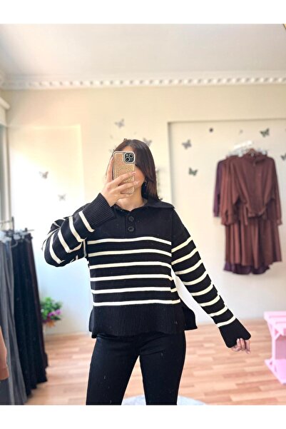 Store Çizgili Triko Kazak