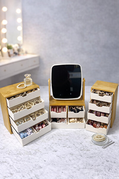 DrBambu Set organizator multifuncțional pentru machiaj și bijuterii, 3 piese ...