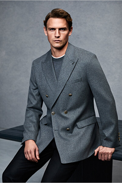 Abdullah Kiğılı 6 Drop Regular Fit Standard Cut Double-Breasted Wool Jacket