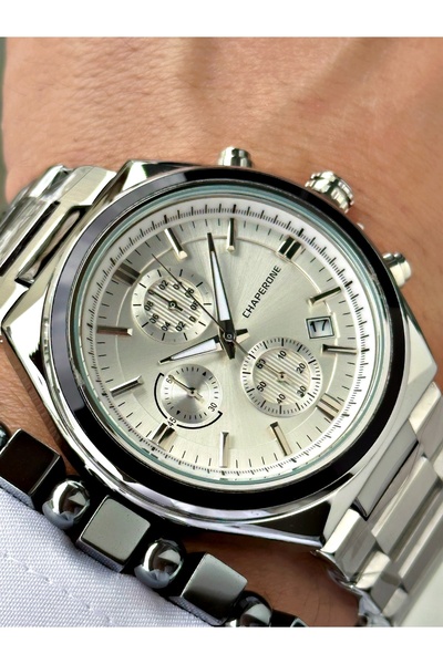 Chaperone Silver Color Functional Original Steel Strap Men's Wristwatch + Bra...