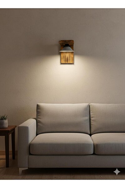 BİAVİZE Gray Japanese Hat Burning Wood Wall Sconce