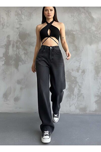 Trn JNS Echo Black Washed Buckle Detailed croială largă Pantaloni largi, conf...