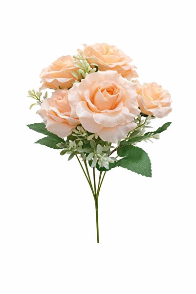 OEM Bouquet of 7 artificial roses in delicate peach shade, decorative leaves ...