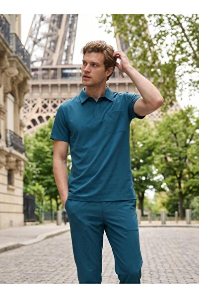 Dr. Mitra بدلة طبيب ممرضة جراحية من طراز باريس للرجال باللون الأخضر البترولي ...