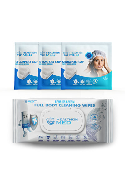 HEALTHON MED Seyahat ve Hasta Bakım Hijyen Seti, 3’lü Saç Şampuan Bonesi + 50...