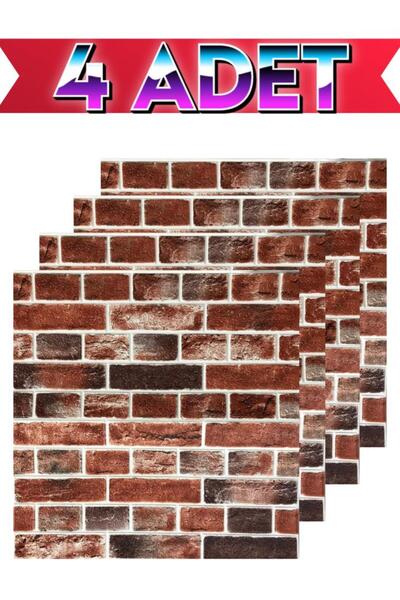 Renkli Duvarlar 4 Adet 70cmx70cm Kendinden Yapışkanlı Kırmızı Taş Duvar Panel...