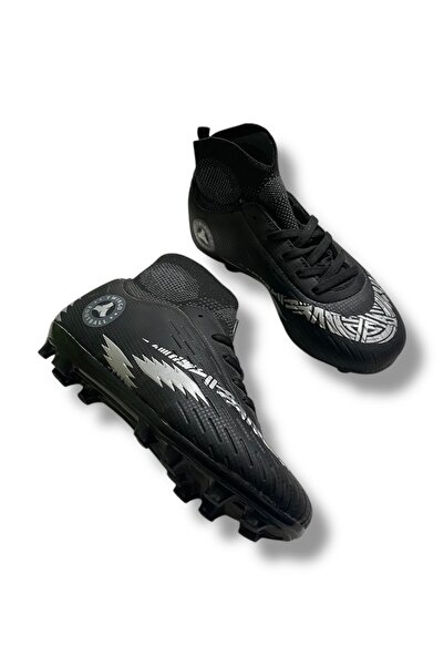 güneşayakkabı 142 Çocuk Çoraplı Krampon Siyah Gümüş Desenli
