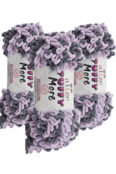 Alize Puffy More Hand Knitting Yarn 3 Pieces –6285 Lilac/Grey– 150 Gr. 11.5 M...