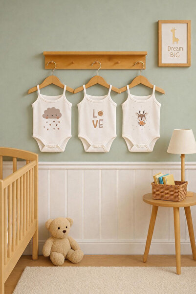 bebeqon 100% Cotton 3-Piece Deer White Strappy Bodysuit