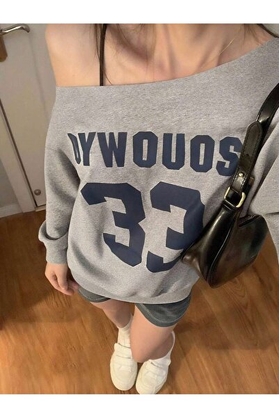 OVER HEAD Kadın Oywouos Baskılı Kayık Yaka Oversize Sweatshirt